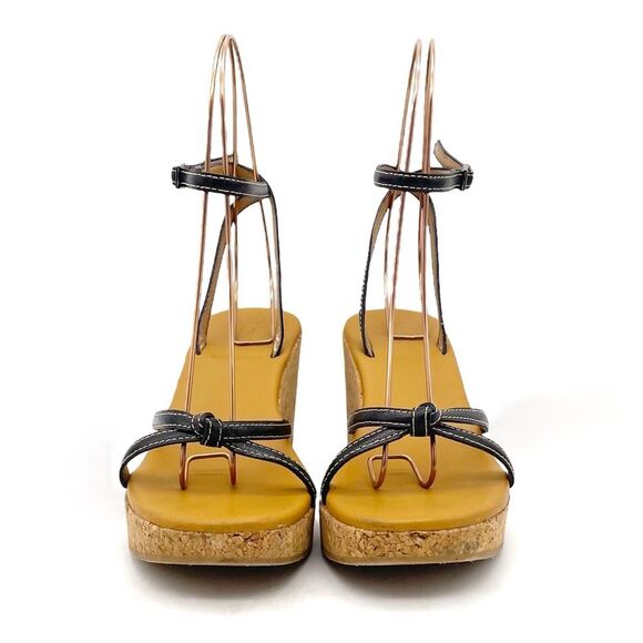 J. Crew Donna Wedge Sandals Size 8 Black Leather Cork Ankle Strap Vintage Y2K - Picture 8 of 14